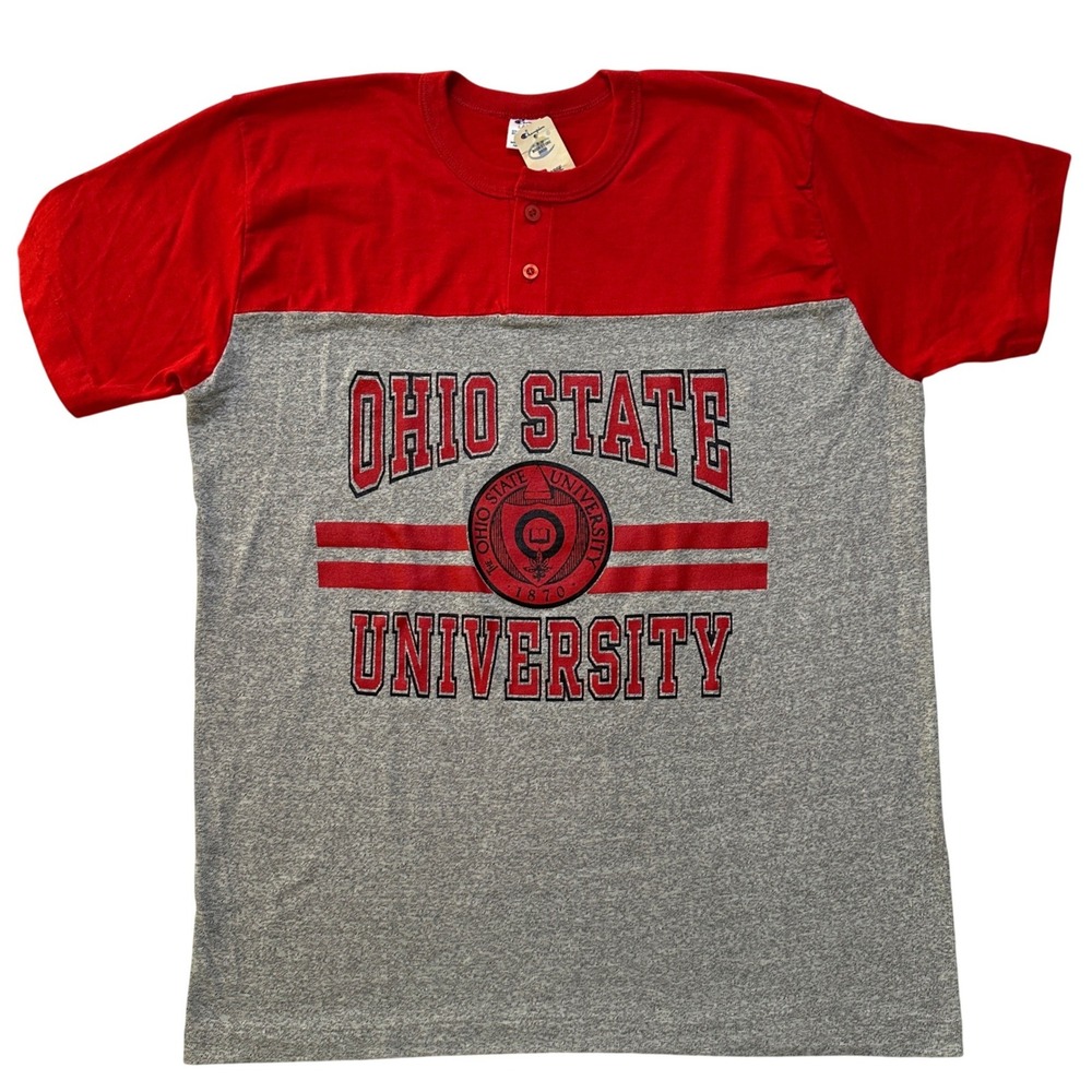 Vintage Champion Ohio State University Henley Shirt L Colorblock Retro Americana
